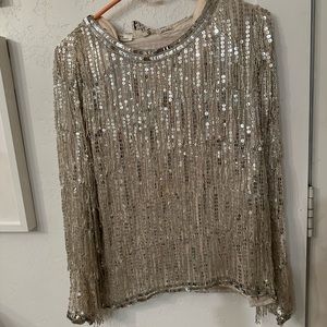 100% Silk Swee Lo vintage sequin fringe top// m/l
